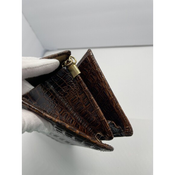 Vintage Clutch Handbag Envelope Style Snake Gator print brown Faux Leather Chain - Picture 12 of 16